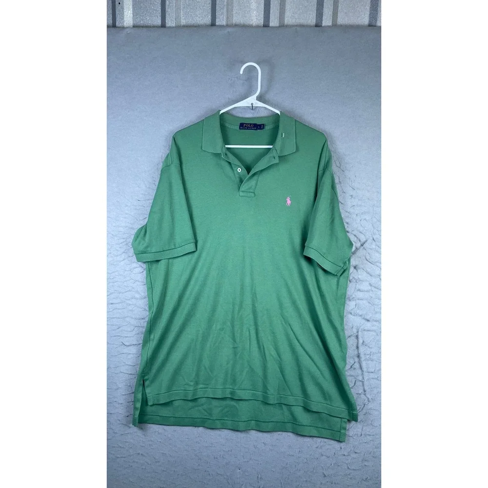 Polo Ralph Lauren Polo Shirt Mens L Green Excellent Pink Pony Short Sleeve